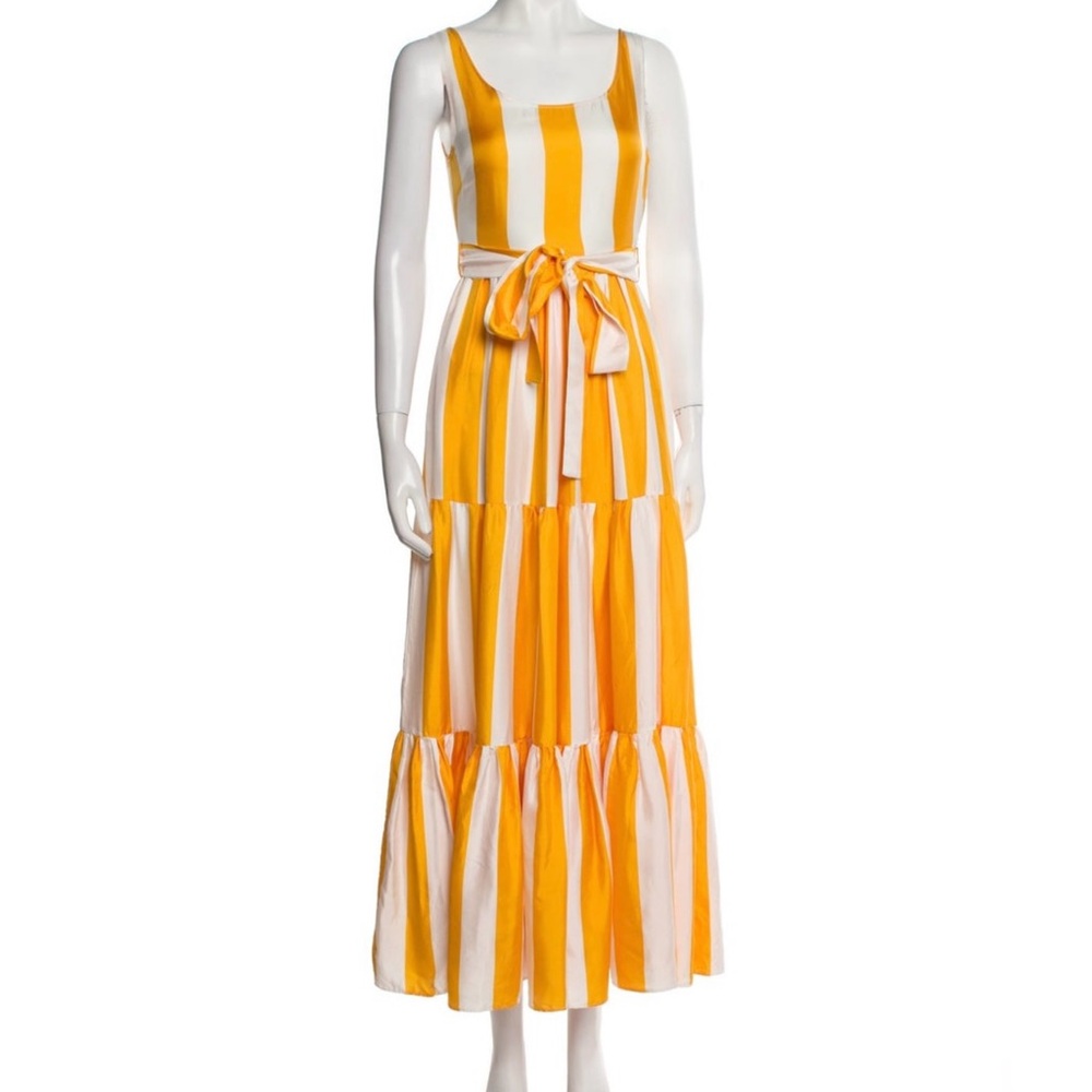 La Double J SILK maxi dress with pockets and waist tie in white and yellow XS
